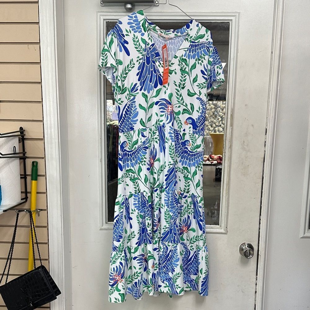 Jude Connally Blue and Green Midi Dress